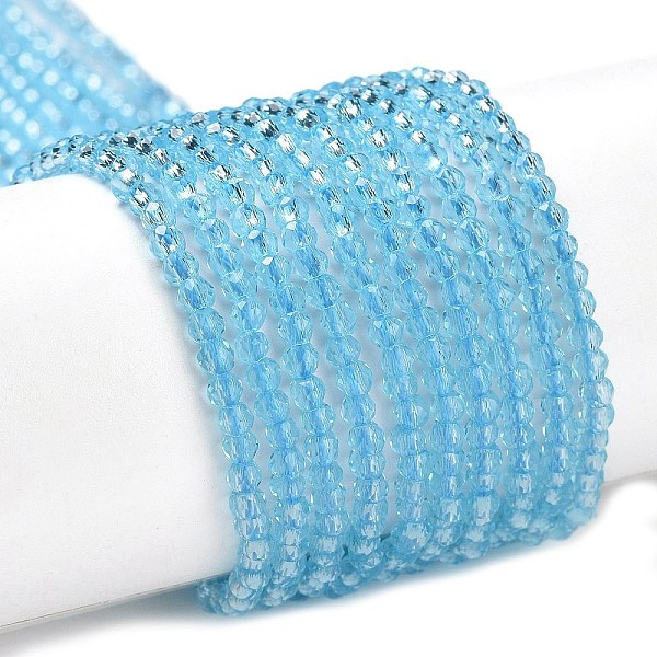 

PandaHall Transparent Glass Beads Strands, Faceted Round, Light Sky Blue, 2x2mm, Hole: 0.6mm, about 184pcs/strand, 14.49''(36.8cm) Glass...
