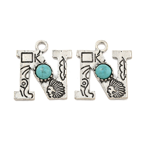 

PandaHall Synthetic Turquoise & Alloy Pendants, Letter Charms, Antique Silver, Letter N, 25x22x4mm, Hole: 3mm Synthetic Turquoise Letter N