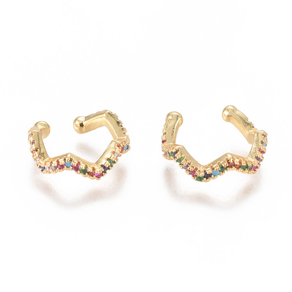 

PandaHall Golden Plated Brass Micro Pave Cubic Zirconia Cuff Earrings, Long-Lasting Plated, Colorful, 14x13x4mm Cubic Zirconia