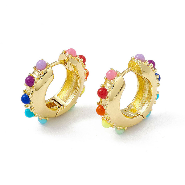 

PandaHall Colorful Resin Beaded Hoop Earrings, Brass Jewelry for Women, Golden, 21x23.5x6mm, Pin: 0.9mm Resin Ring