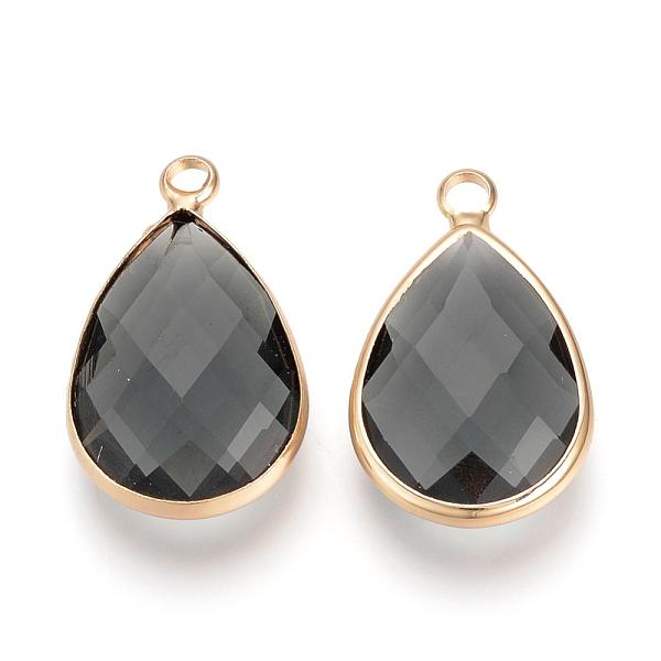 

PandaHall Glass Pendants, with Brass Findings, Faceted, Drop, Light Gold, Gray, 14x7.5x4mm, Hole: 1.8~2.3mm Brass+Glass Teardrop Gray