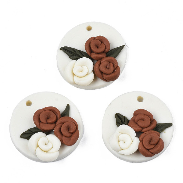 

PandaHall Handmade Polymer Clay Pendants, Flat Round with Rose Flower, White, 23x6.5~7.5mm, Hole: 1.8mm Polymer Clay Flat Round White