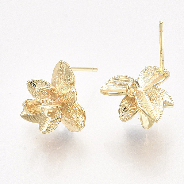 

PandaHall Brass Stud Earring Findings, with Loop, Real 18K Gold Plated, Nickel Free, Flower, 13.5x15mm, Hole: 1.4mm, Pin: 0.8mm Brass Flower