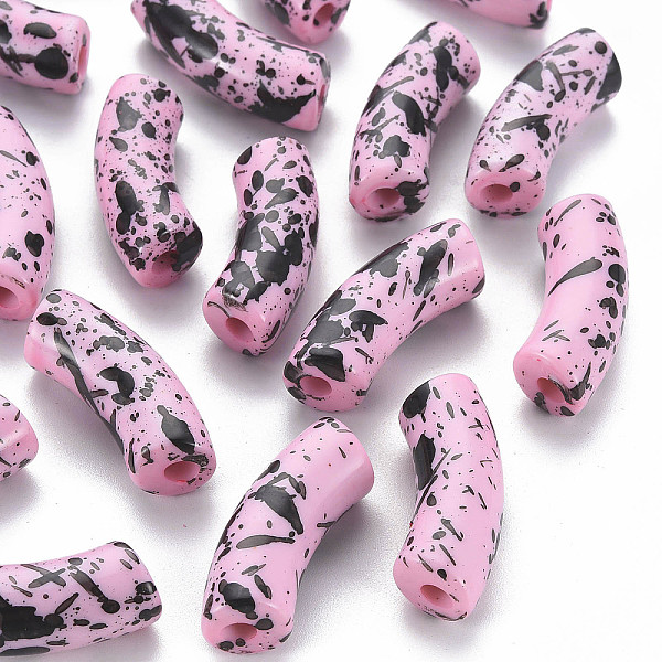 

PandaHall Opaque Spray Painted Acrylic Beads, Two Tone, Curved Tube, Pearl Pink, 36x13.5x11.5mm, Hole: 4mm, about 148pcs/500g Acrylic Tube