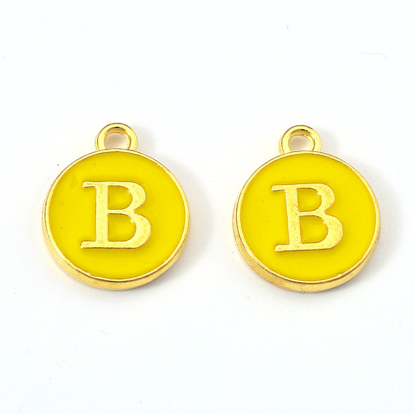 

PandaHall Golden Plated Alloy Enamel Charms, Enamelled Sequins, Flat Round with Letter, Gold, Letter.B, 14x12x2mm, Hole: 1.5mm Alloy+Enamel...