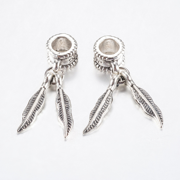 

PandaHall Tibetan Style Alloy European Dangle Charms, Large Hole Pendants, Double Feather, Antique Silver, 27mm, Pendant: 18x4x2mm, Hole...