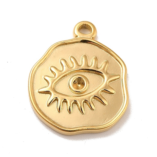 

PandaHall Ion Plating(IP) 304 Stainless Steel Pendants Rhinestone Setting, Flat Round with Eye, Real 18K Gold Plated, 19x16x2.5mm, Hole...