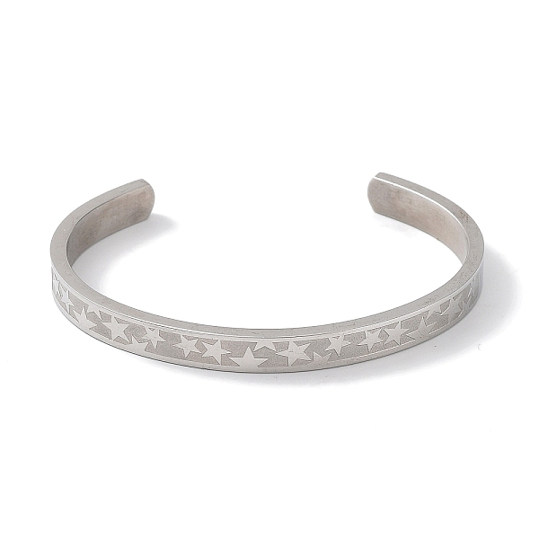 

PandaHall 304 Stainless Steel Star Cuff Bangles, Stainless Steel Color, Inner Diameter: 2-1/4 inch(5.8cm) 304 Stainless Steel Star