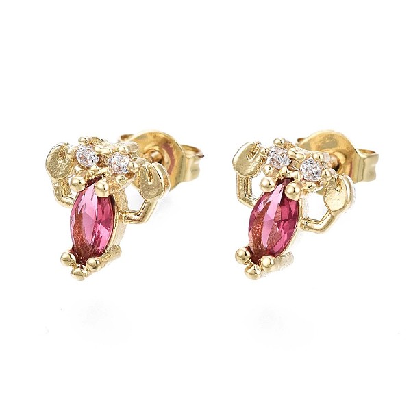 

PandaHall Brass Micro Pave Cubic Zirconia Stud Earrings, with Ear Nuts, Lobster, Cadmium Free & Nickel Free & Lead Free, Real 16K Gold..., Pink