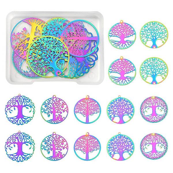 

PandaHall 14Pcs 7 Styles Ion Plating(IP) 201 Stainless Steel Filigree Pendants, Etched Metal Embellishments, Rainbow Color...