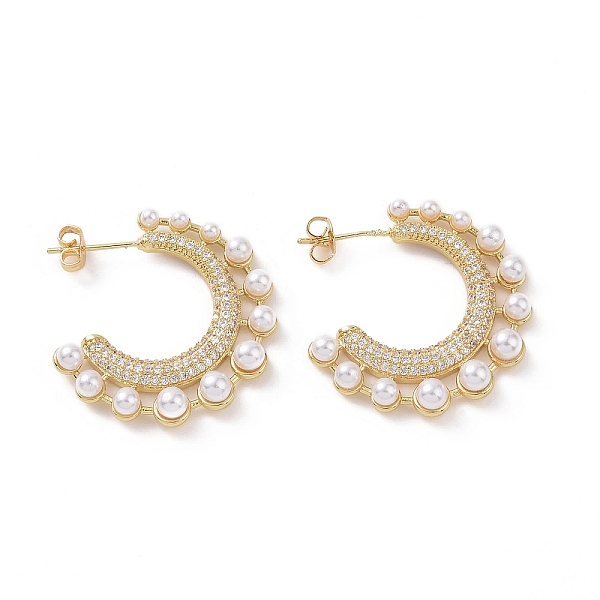 

PandaHall Clear Cubic Zirconia C-shape Stud Earrings with ABS Plastic Pearl Beaded, Brass Half Hoop Earrings for Women, Real 18K Gold Plated...