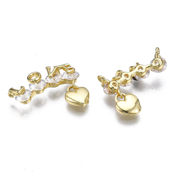 

PandaHall Brass Clear Cubic Zirconia Pendant Links Connectors, Love with Heart, Golden, 14x16x4mm, Hole: 1mm Brass+Cubic Zirconia Word Clear