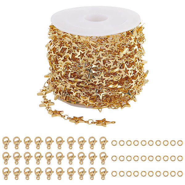 

PandaHall CHGCRAFT Brass Link Chain Making, with 304 Stainless Steel Open Jump Rings & Lobster Claw Clasps, Real 18K Gold Plated...