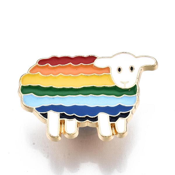 

PandaHall Alloy Brooches, Enamel Pin, with Brass Butterfly Clutches, Rainbow Sheep, Light Gold, Colorful, 20.5x30x2mm, Pin: 1mm Alloy+Enamel