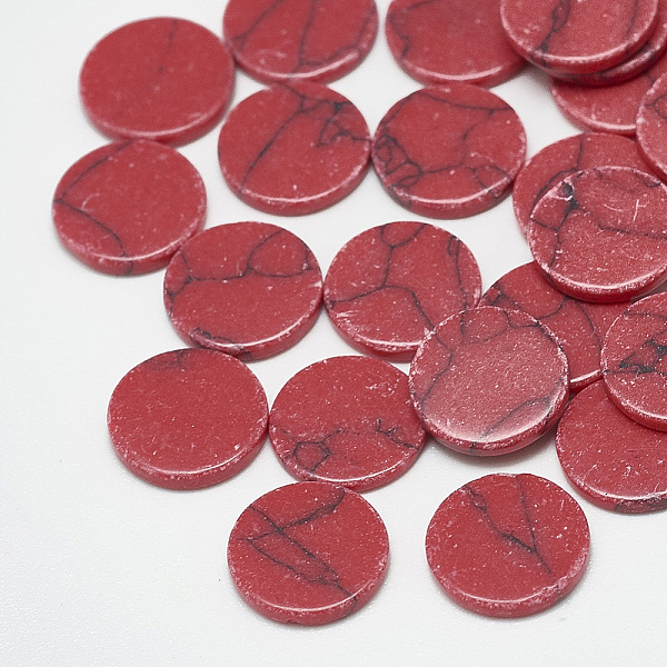 

PandaHall Synthetic Turquoise Cabochons, Dyed, Flat Round, Red, 10x1.5~2mm Synthetic Turquoise Flat Round Red