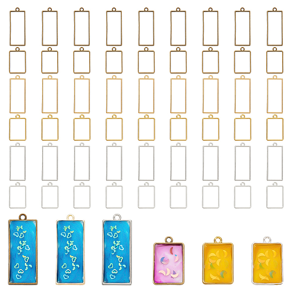 

PandaHall Olycraft 60Pcs 6 Styles Rack Plating Alloy Rectangle Open Back Bezel Pendants, For DIY UV Resin, Epoxy Resin, Pressed Flower...