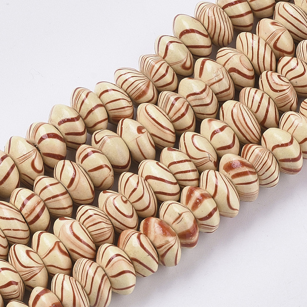 PandaHall Dyed Natural Wooden Beads Strands, with Wavy Pattern, Lead Free, Rondelle, Navajo White, 9.5~10.5x5mm, Hole: 2mm, about...