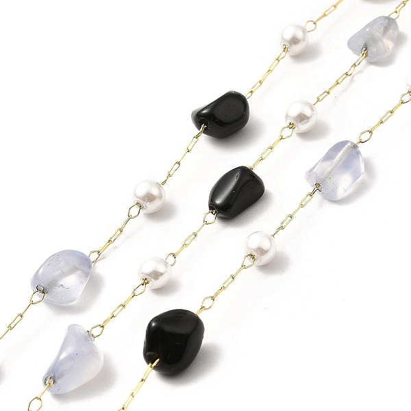 

PandaHall Ion Plating(IP) 316 Surgical Stainless Steel Paperclip Chains, with Natural Blue Lace Agate & Black Agate Nuggets Beads and Glass...