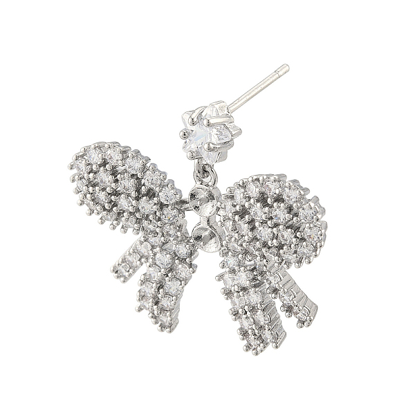 

PandaHall Brass Pave Clear Cubic Zirconia Stud Earring Findings, for Half Drilled Beads, Bowknot, Cadmium Free & Nickel Free & Lead Free...