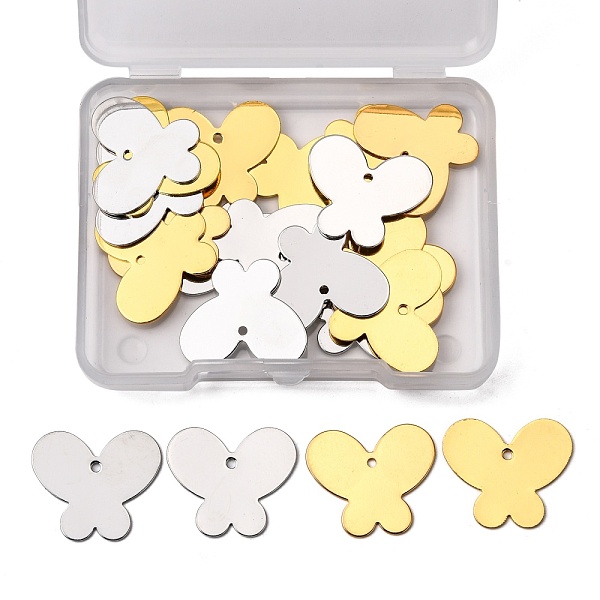 

PandaHall Brass Pendants, Butterfly, Mixed Color, 18x21x0.5mm, Hole: 1.5mm, 2 colors, 12pcs/color, 24pcs/box Brass Butterfly