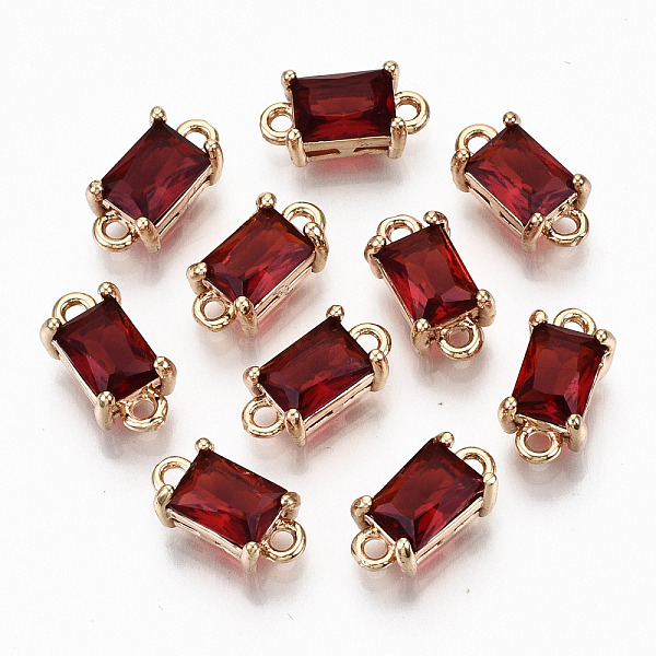 

PandaHall Transparent Glass Links Connectors, with Light Gold Tone Brass Findings, Long-Lasting Plated, Cadmium Free & Lead Free, Rectangle..., Red