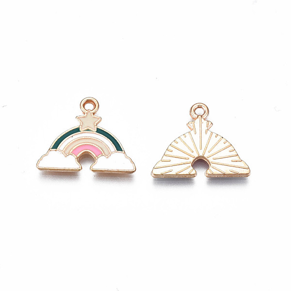 

PandaHall Alloy Enamel Pendants, Cadmium Free & Lead Free, Rainbow, Teal, 16x19x1.5mm, Hole: 1.4mm Alloy+Enamel Rainbow Cyan