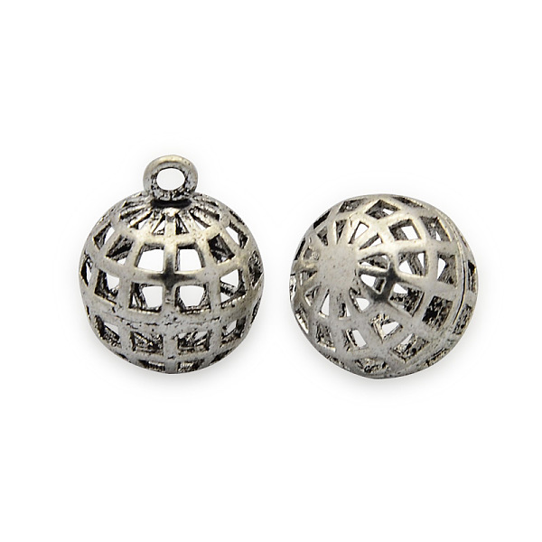 

PandaHall Brass Round Pendants, Hollow, Antique Silver, 16x13mm, Hole: 2mm Brass Round