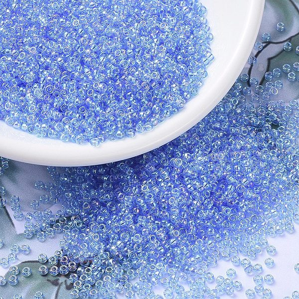 

PandaHall MIYUKI Round Rocailles Beads, Japanese Seed Beads, 11/0, (RR299) Pale Sapphire AB, 2x1.3mm, Hole: 0.8mm, about 50000pcs/pound..., Blue