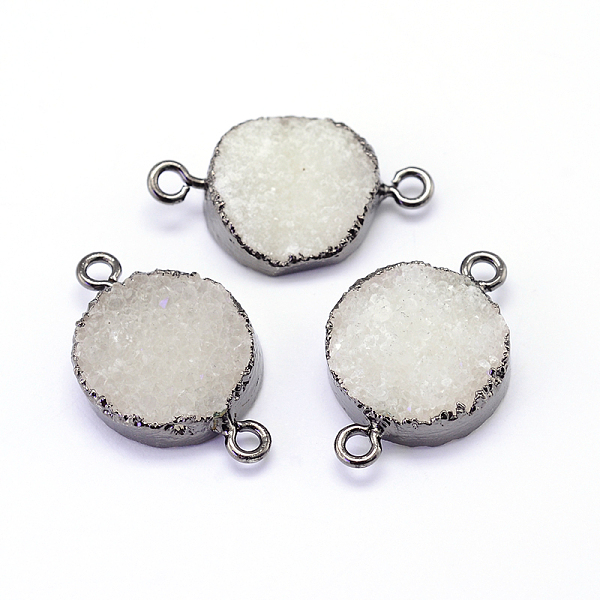 

PandaHall Natural Drusy Agate Flat Round Links connectors, with Gunmetal Tone Plated Brass Finding, 20~22x26~29x5~6mm, Hole: 2mm Natural...