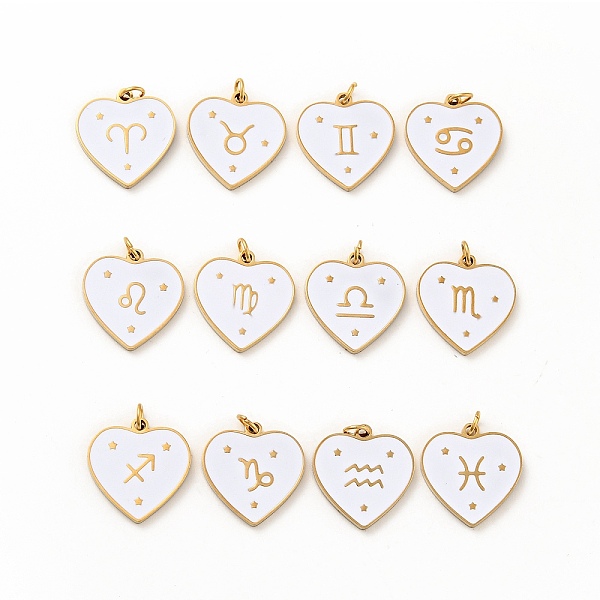 

PandaHall Vacuum Plating 304 Stainless Steel Pendants, with Jump Rings and Enamel, Heart, Golden, 12 Constellations, 15x15x1.5mm, Hole...
