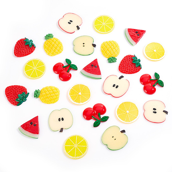 

PandaHall AHADERMAKER 24Pcs 8 Styles Fruit Theme Plastic Cabochons, Mixed Shapes, 45~54x40~48x7.5~9mm, 3pcs/style Plastic Mixed Shapes