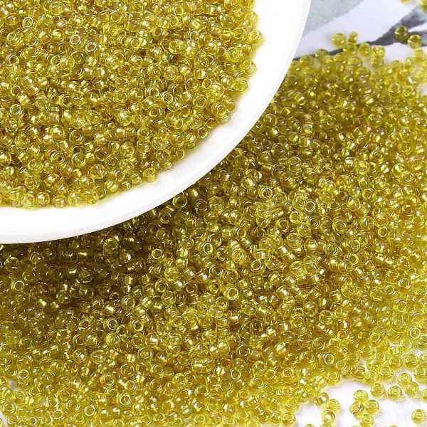 

PandaHall MIYUKI Round Rocailles Beads, Japanese Seed Beads, (RR3524) Fancy Lined Marigold, 15/0, 1.5mm, Hole: 0.7mm, about 250000pcs/pound..., Green