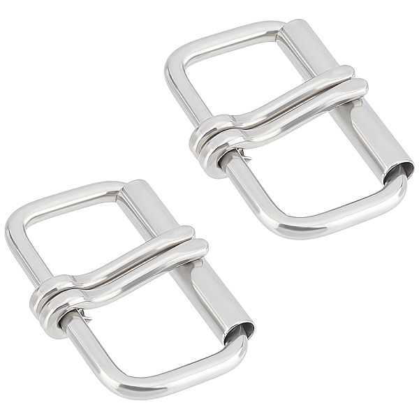 PandaHall Stainless Steel Roller Buckles, 2 Piece Pin Buckle for Men DIY Belt Accessories, Rectangle, Stainless Steel Color...