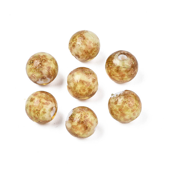 

PandaHall Handmade Gold Sand Lampwork Beads, Round, Goldenrod, 9~10x9~10mm, Hole: 1.5mm Lampwork Round Gold