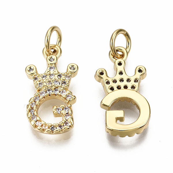 

PandaHall Brass Micro Pave Clear Cubic Zirconia Pendants, with Jump Ring, Nickel Free, Letter, Real 16K Gold Plated, Letter.G, 17x9x2mm...
