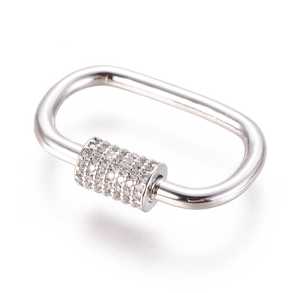 

PandaHall Brass Micro Pave Cubic Zirconia Screw Carabiner Lock Charms, for Necklaces Making, Oval, Clear, Platinum, 26.5x17~17.5mm Brass...