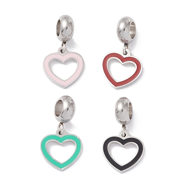 

PandaHall 304 Stainless Steel European Dangle Charms, Large Hole Pendants, with Enamel, Stainless Steel Color, Heart, Mixed Color, 21.5mm..., Multicolor