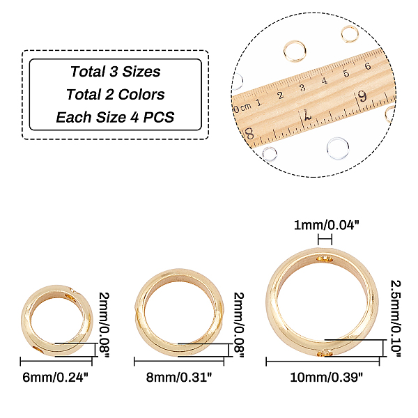 

PandaHall Ring Brass Bead Frames, Cadmium Free & Nickel Free & Lead Free, Mixed Color, 6~10x2~2.5mm, Hole: 1mm, 24pcs/box Brass Ring