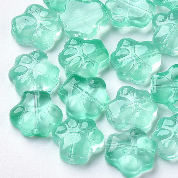 

PandaHall Transparent Spray Painted Glass Beads, Dog's Paw, Turquoise, 11x12x4.5mm, Hole: 1mm Glass Other Animal Green
