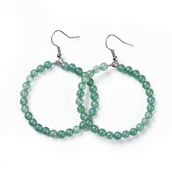 

PandaHall Natural Aventurine Dangle Earrings, with Stainless Steel Hook, Ring, 60~61x44mm, Pin: 0.6mm Aventurine