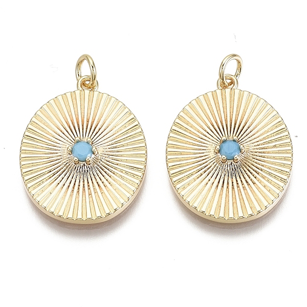 

PandaHall Brass Pendant Cabochon Settings, with Acrylic Rhinestone and Jump Ring, Oval, Nickel Free, Real 18K Gold Plated, Sky Blue, Tray...