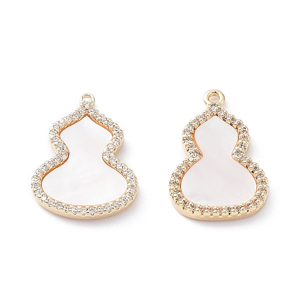 

PandaHall Rack Plating Brass Pendants, with Cubic Zirconia & Shell, Long-Lasting Plated, Gourd, Real 18K Gold Plated, 20x13x2.3mm, Hole...
