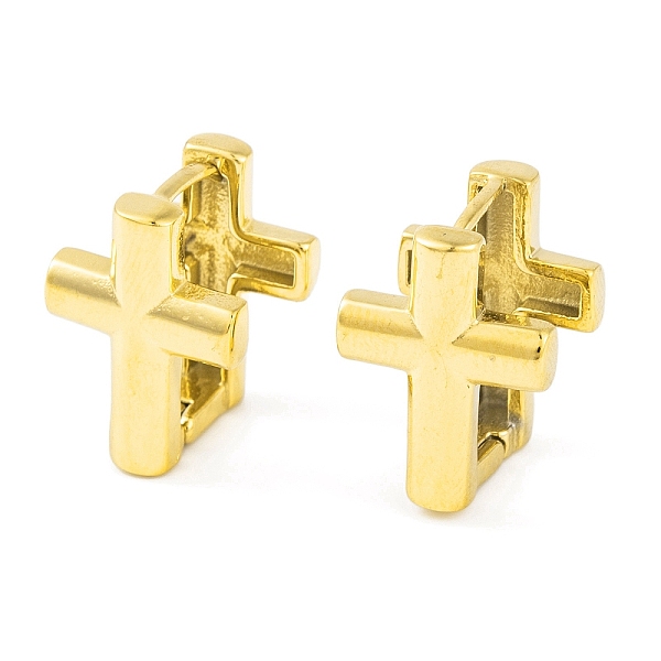 

PandaHall Ion Plating(IP) 304 Stainless Steel Hoop Earrings for Women, Cross, Real 18K Gold Plated, 17x11.5x12.5mm 304 Stainless Steel Cross