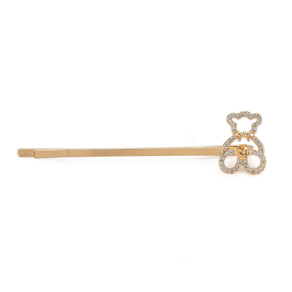 

PandaHall Brass Micro Pave Clear Cubic Zirconia Hair Bobby Pin Findings, for Half Drilled Bead, Nickel Free, Bear, Real 18K Gold Plated...