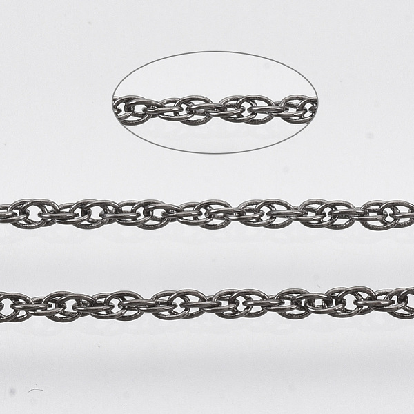 

PandaHall Soldered Brass Coated Iron Rope Chains, with Spool, Gunmetal, 2x1.4x0.3mm, about 39.37 Feet(12m)/roll Iron