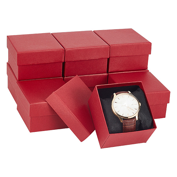 

PandaHall Square Paper Watch Storage Boxes, with Pillow, Jewelry Gift Box for Waist Watch Storage, Indian Red, 8.6x8x5.2cm Paper Square