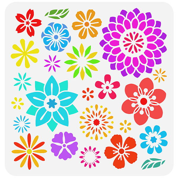 Fingerinspire 複数の花のステンシル 11.8x11.8 インチ再利用可能な花の葉の描画ステンシル DIY クラフト野生の花の絵画テンプレート植物ステンシル壁の塗装用木製ファブリック家具