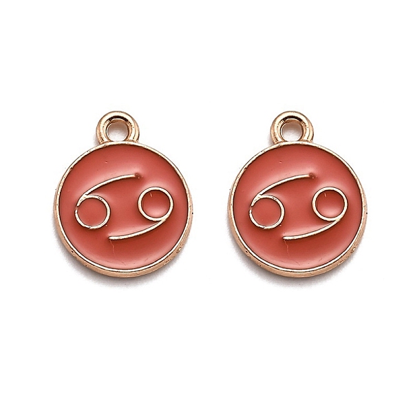 

PandaHall Alloy Enamel Pendants, Flat Round with Constellation/Zodiac Sign, Golden, Cancer, Tomato, 15x12x2mm, Hole: 1.5mm Alloy+Enamel..., Red