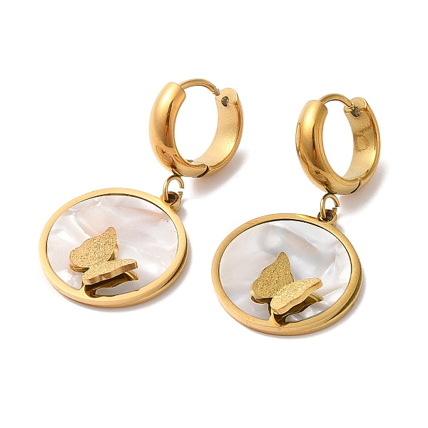

PandaHall Synthetic Shell Butterfly Dangle Earrings, Ion Plating(IP) 304 Stainless Steel Jewelry for Women, Golden, 35mm, Pin: 1mm Shell