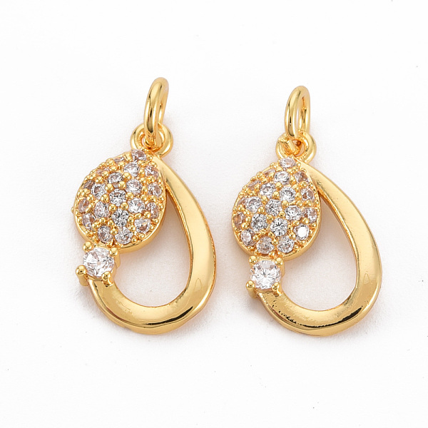 

PandaHall Brass Clear Cubic Zirconia Pendants, Nickel Free, with Jump Rings, Teardrop, Real 18K Gold Plated, 16x10x3mm, Hole: 3mm, Jump...